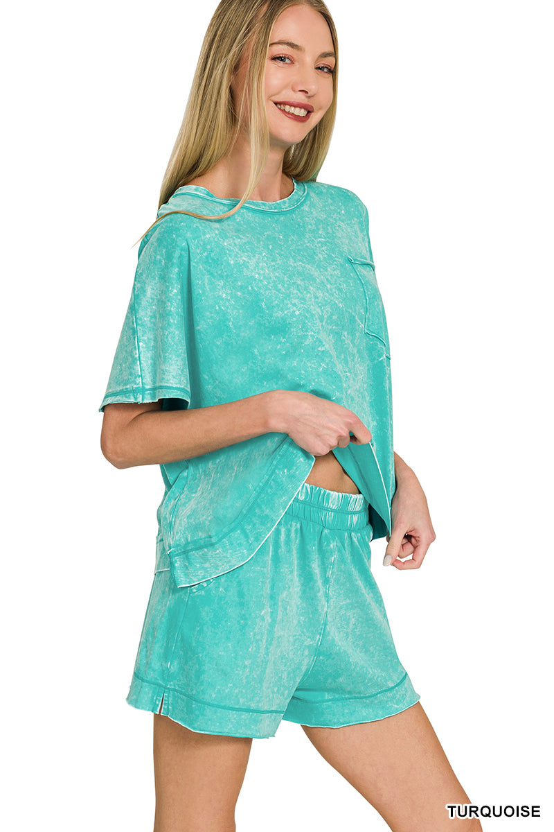 Halo Snow Washed Boxy Top & Shorts Set