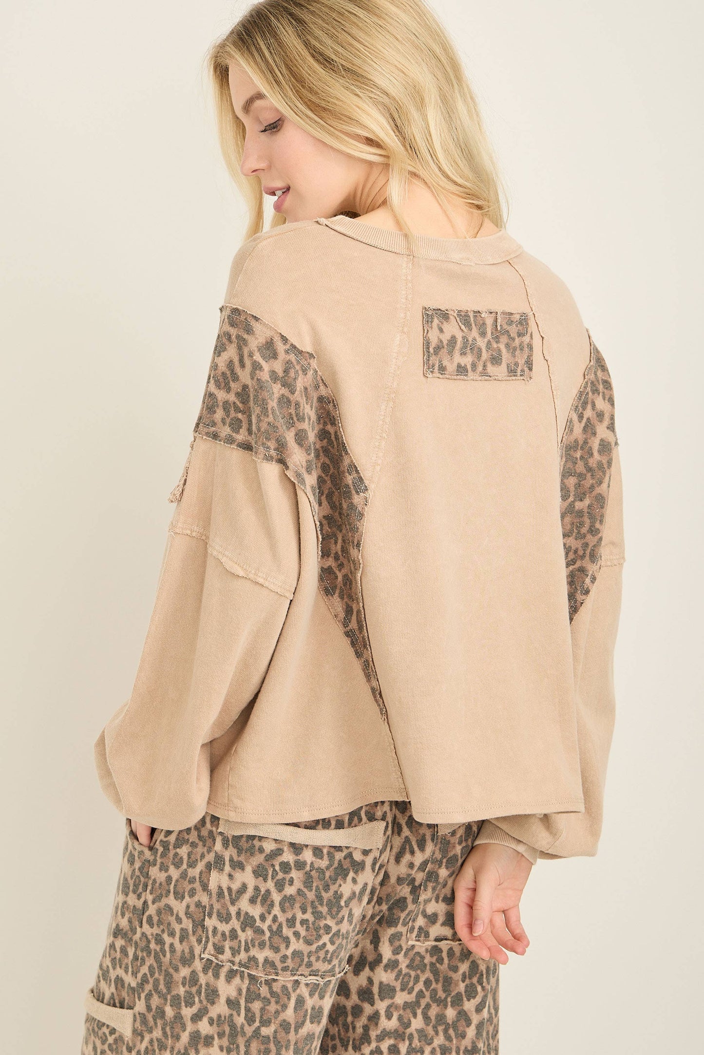 Mineral Washed Leopard Fringe Tassel Top