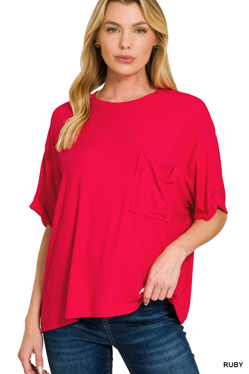 Solid Short Sleeved Ribbed Top