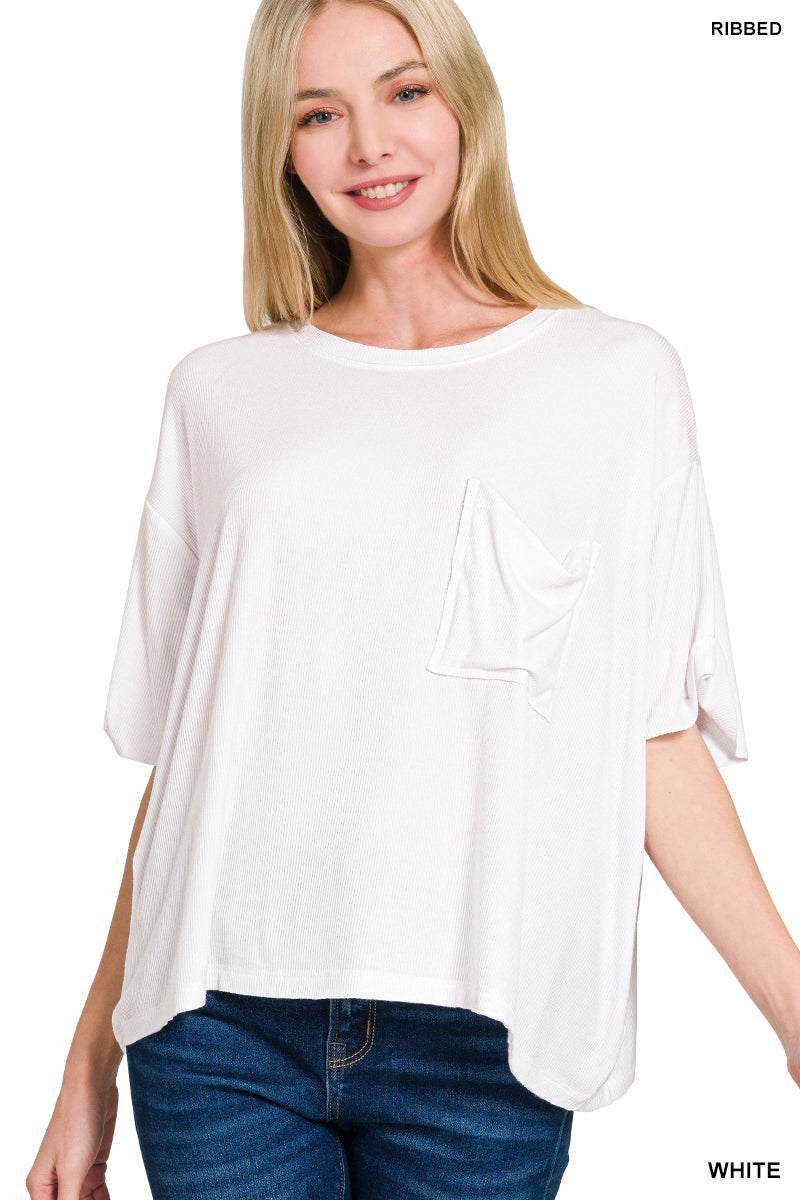 Solid Short Sleeved Ribbed Top