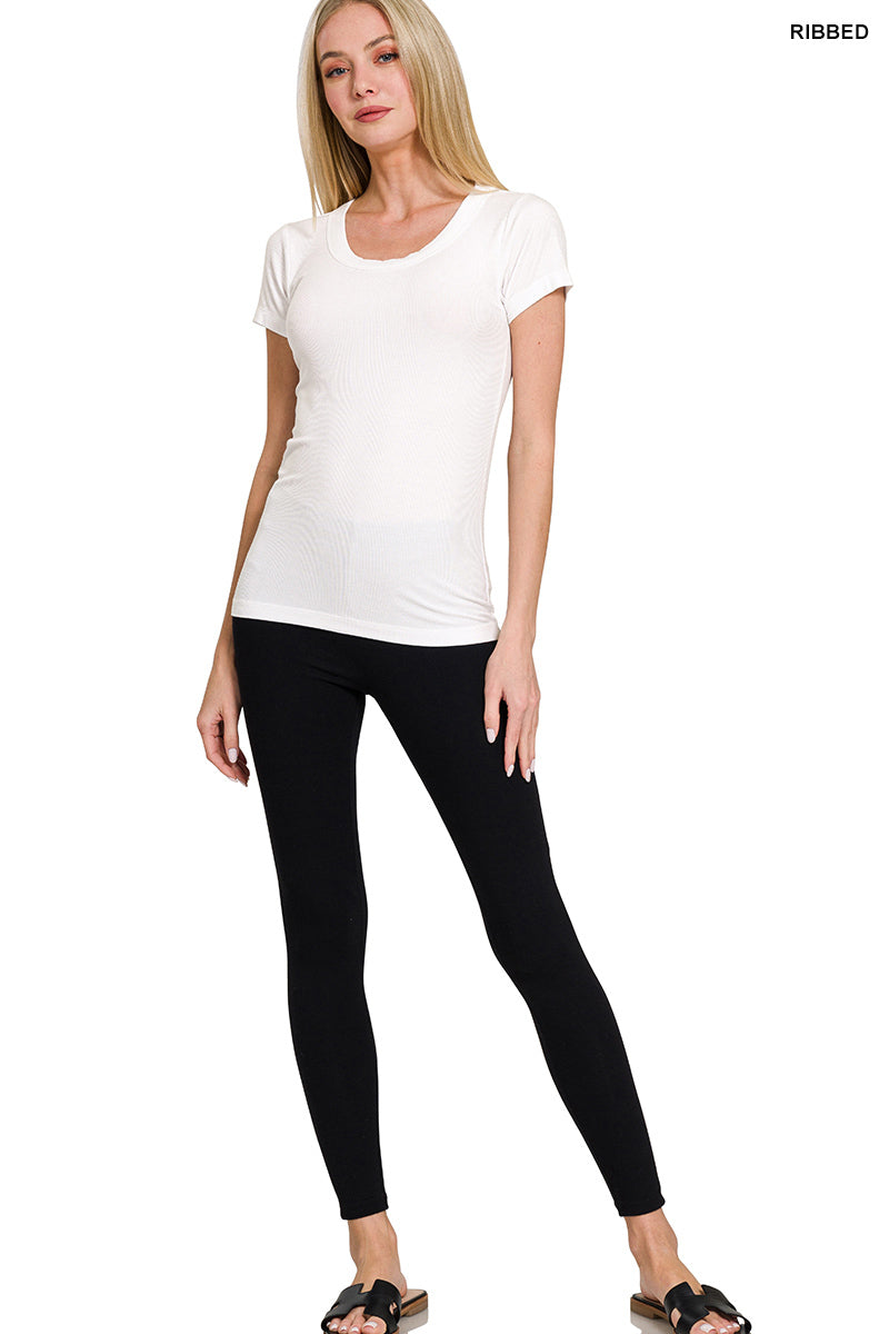 Ribbed Round Neck Short Sleeve Tee