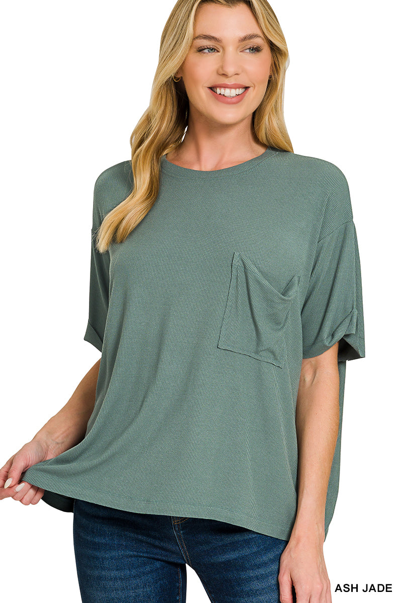 Solid Short Sleeved Ribbed Top