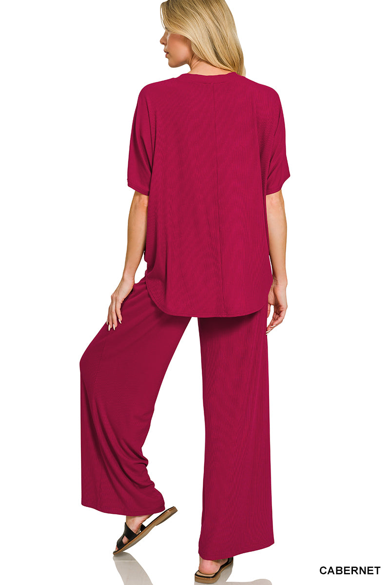 Ribbed Rayon Relaxed Fit Top & Pants Set