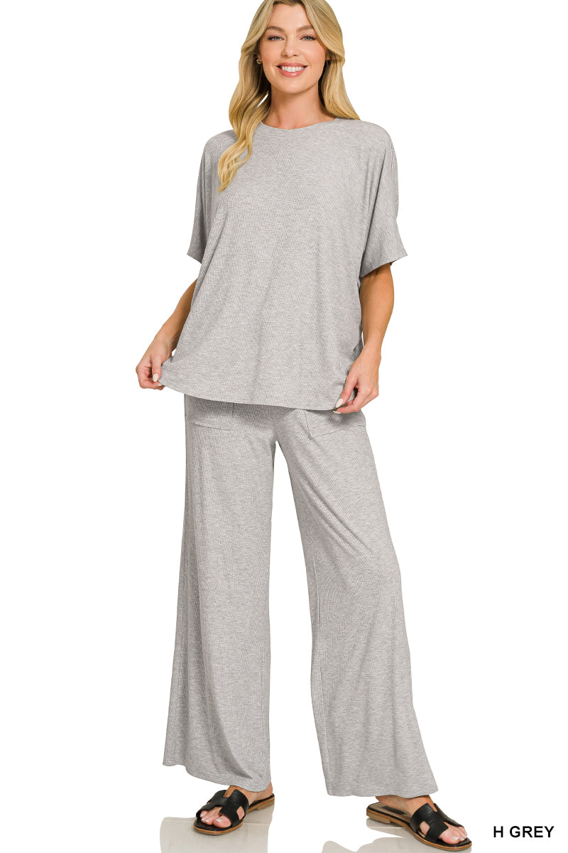 Ribbed Rayon Relaxed Fit Top & Pants Set