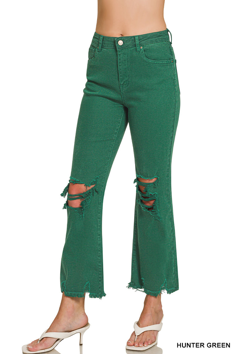 Distressed Acid Washed High Waisted Straight Leg Jeans