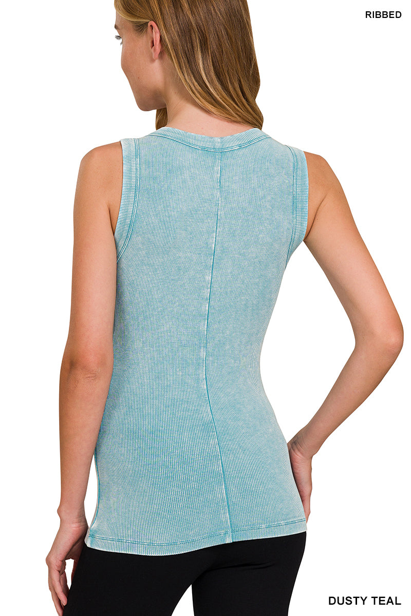 Washed Ribbed Scoop Neck Tank Top