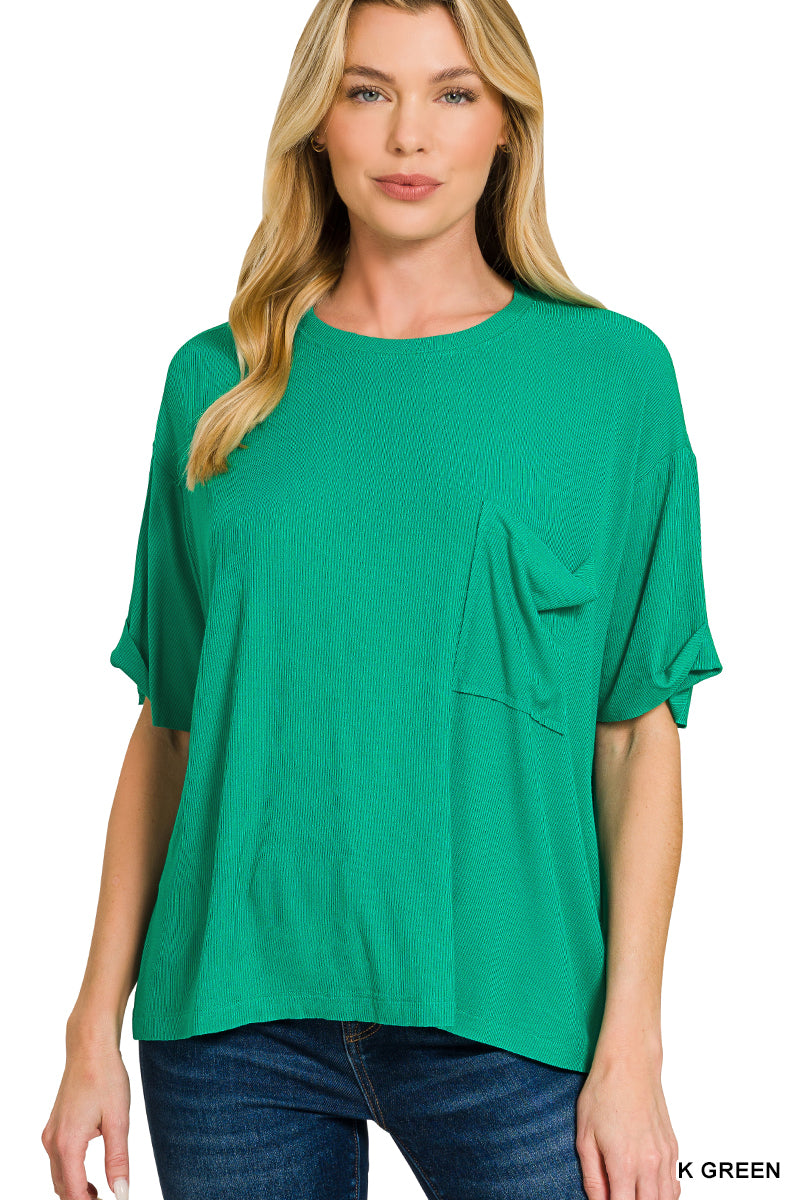 Solid Short Sleeved Ribbed Top