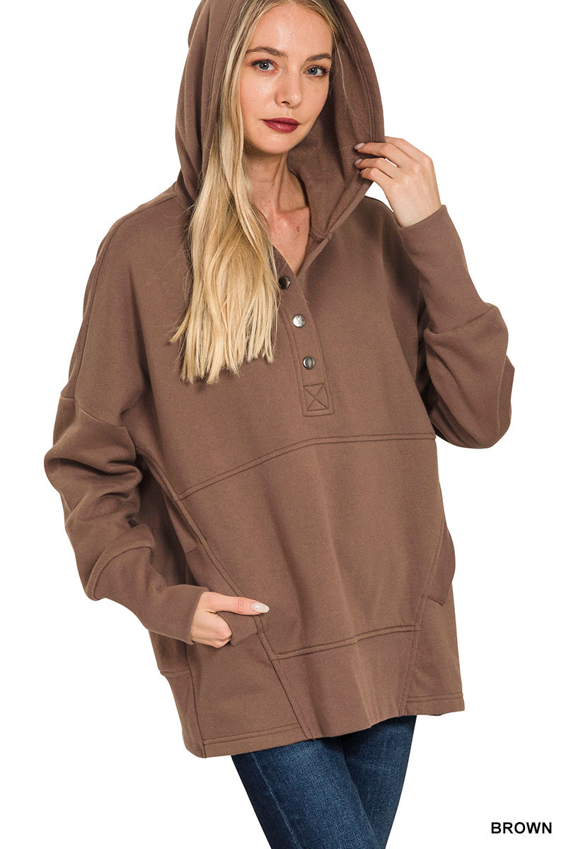 Fleece Half Snap Button Hoodie Sweatshirt