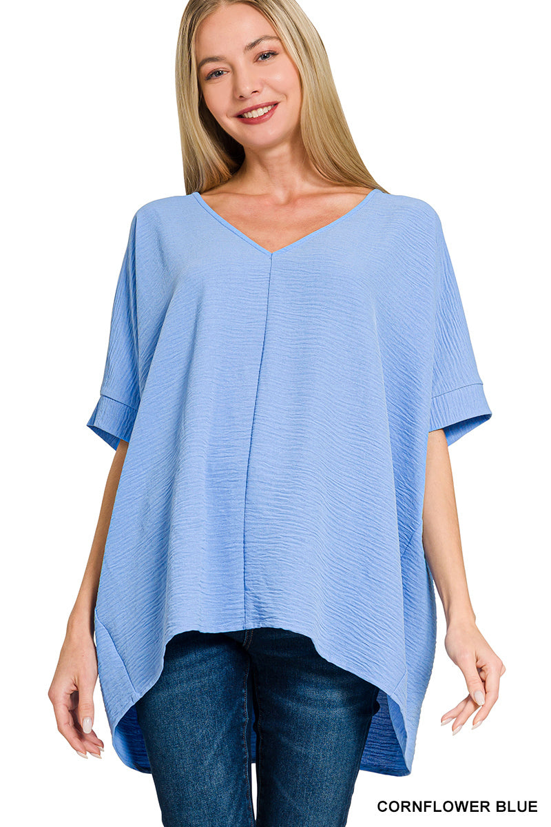 Woven V-Neck Short Sleeve Top