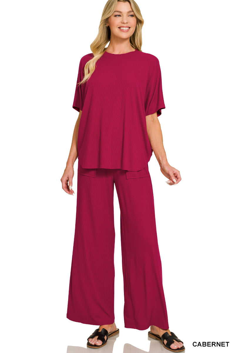 Ribbed Rayon Relaxed Fit Top & Pants Set