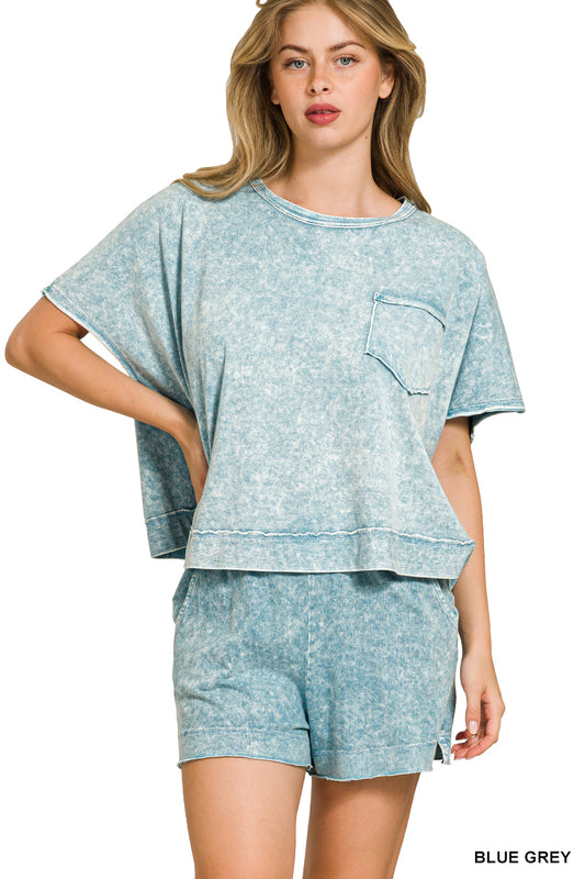Halo Snow Washed Boxy Top & Shorts Set
