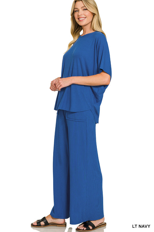 Ribbed Rayon Relaxed Fit Top & Pants Set