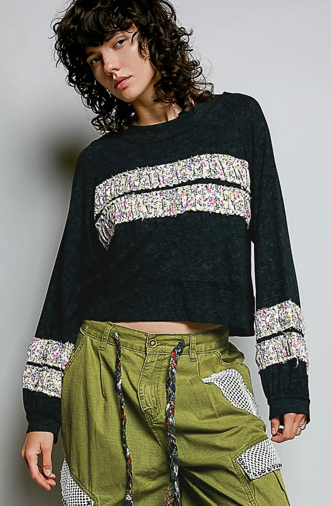 Round Neck Balloon Sleeve Solid Print
Patch Knit Top