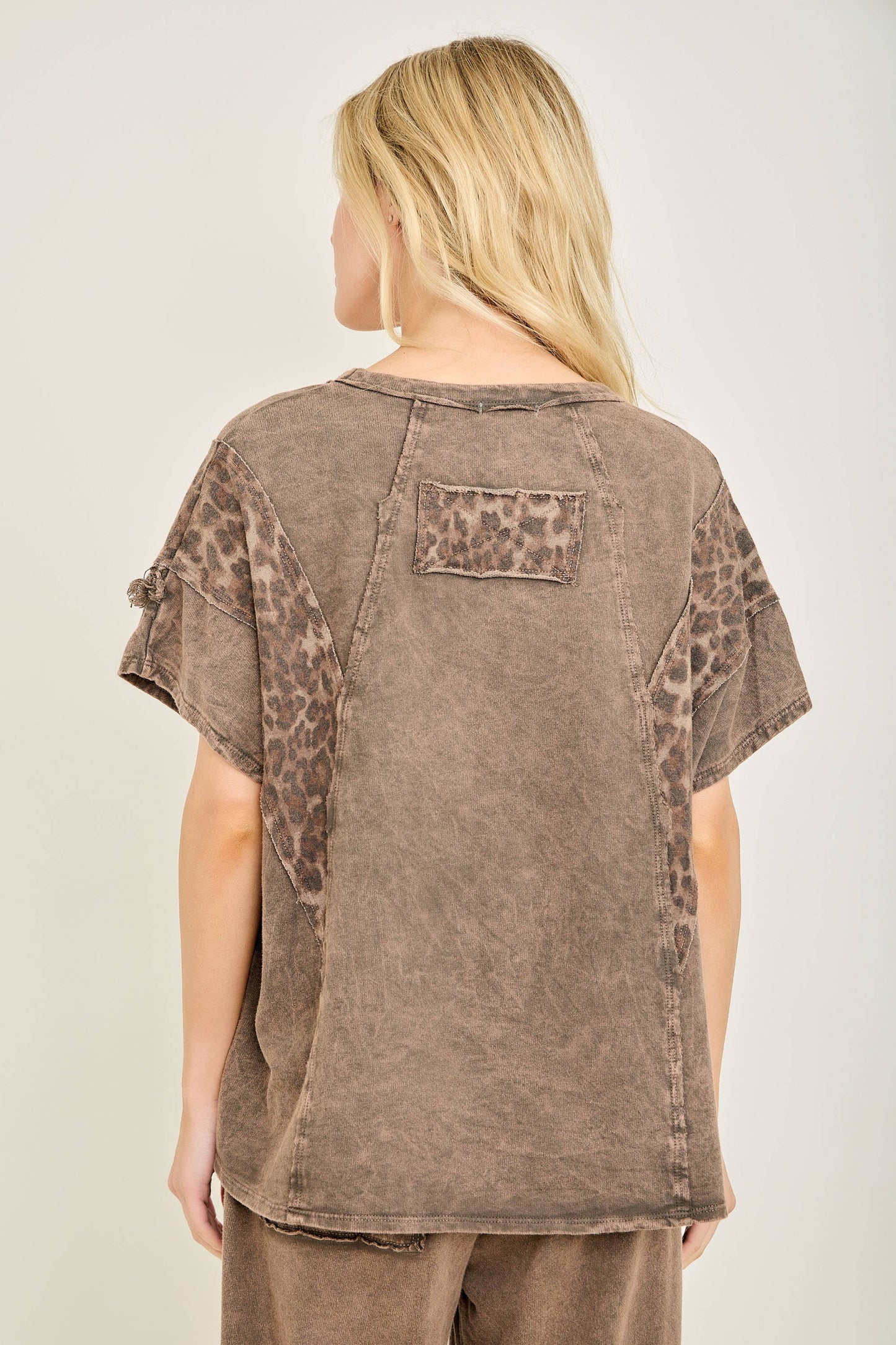 Mineral Washed Animal Print Fringe Top