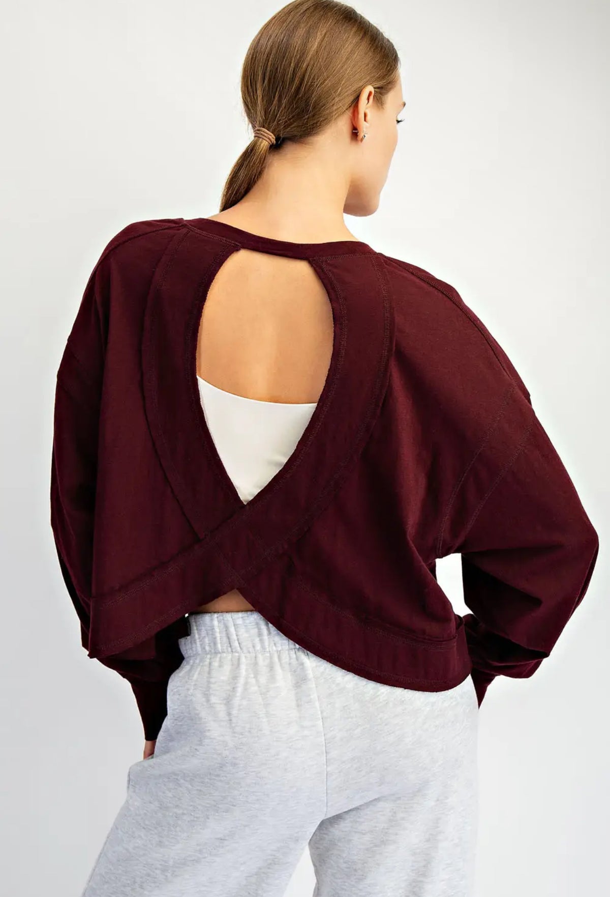 Rae Mode Long Sleeve Open Back Top