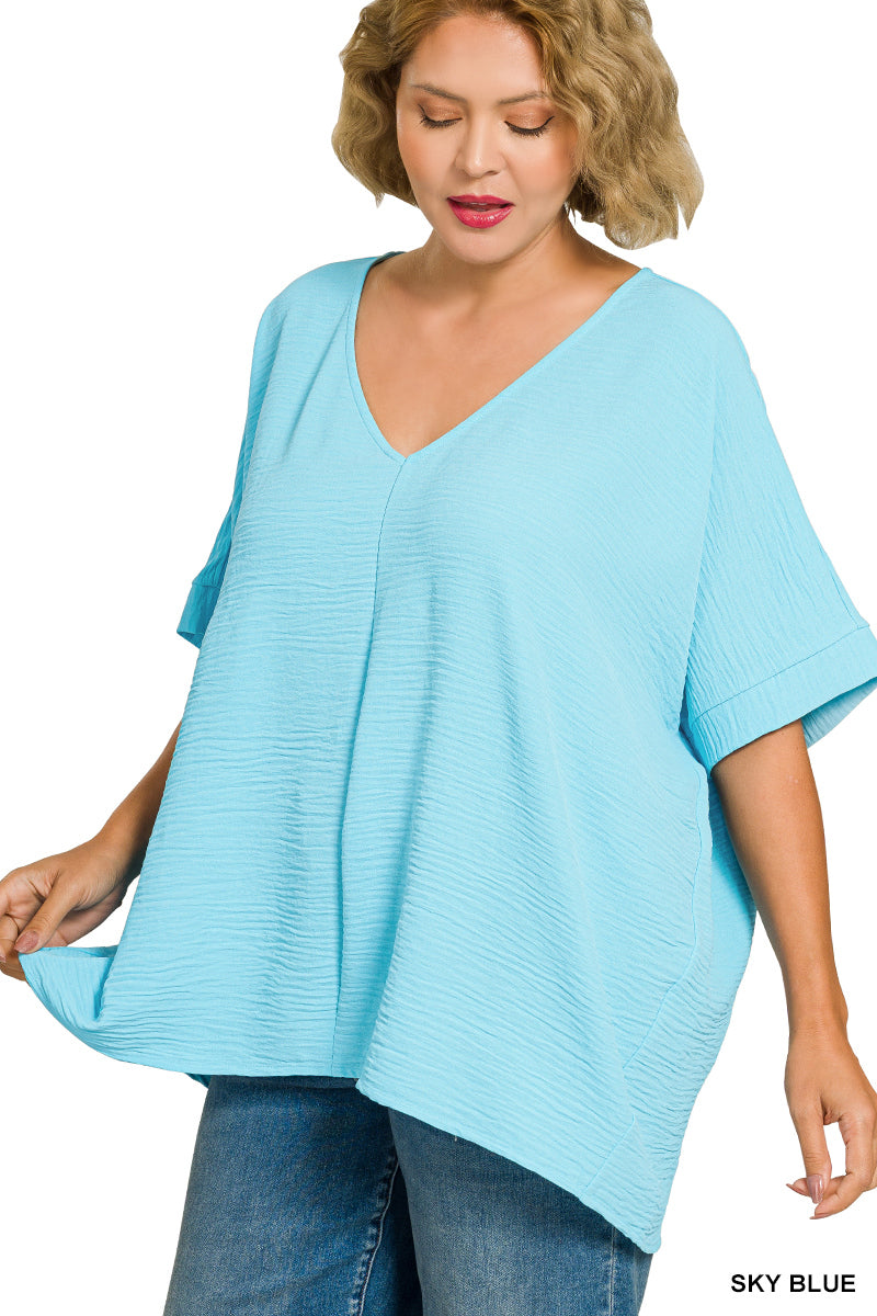 PLUS Woven Airflow V-Neck Dolman Short Sleeve Top