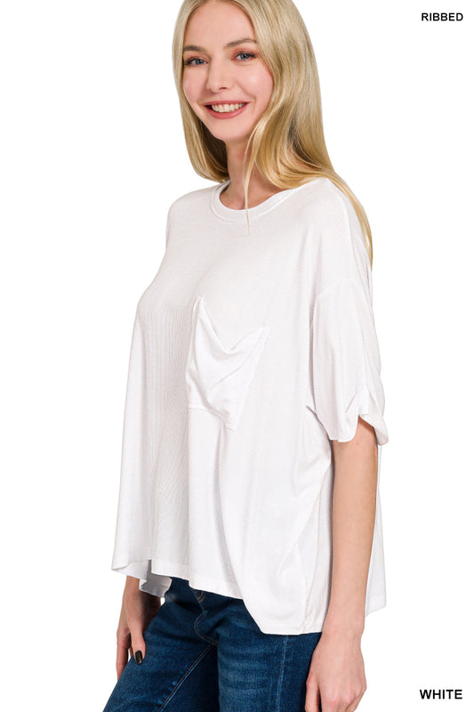 Solid Short Sleeved Ribbed Top