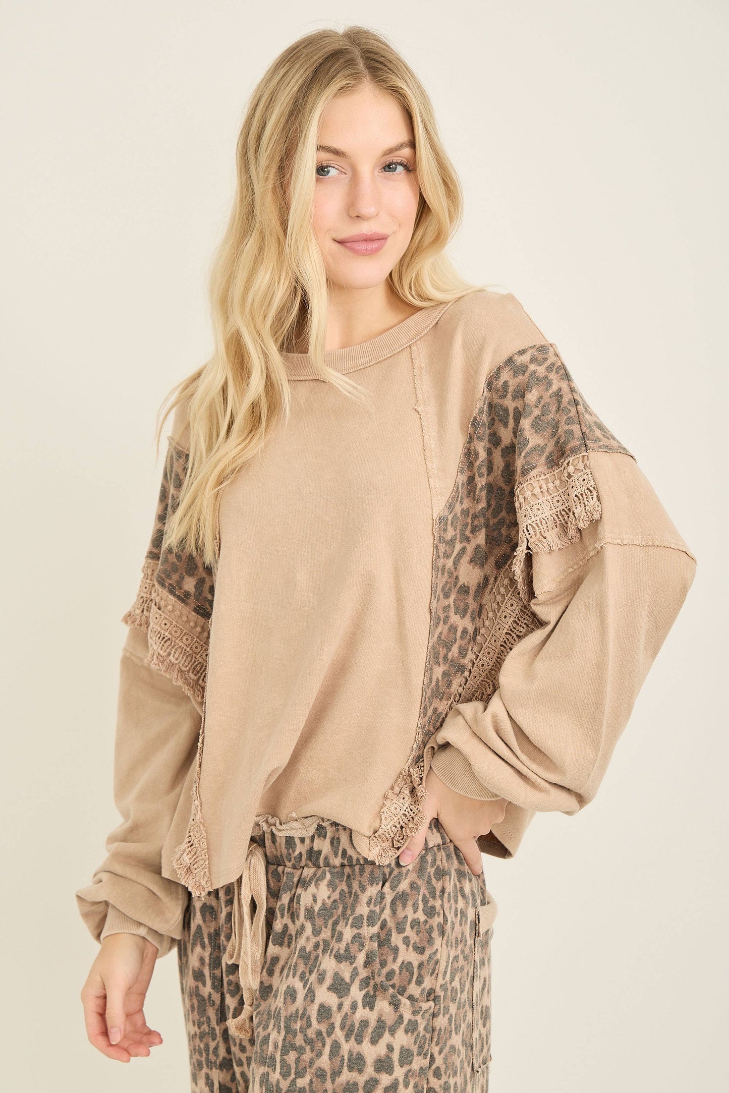 Mineral Washed Leopard Fringe Tassel Top