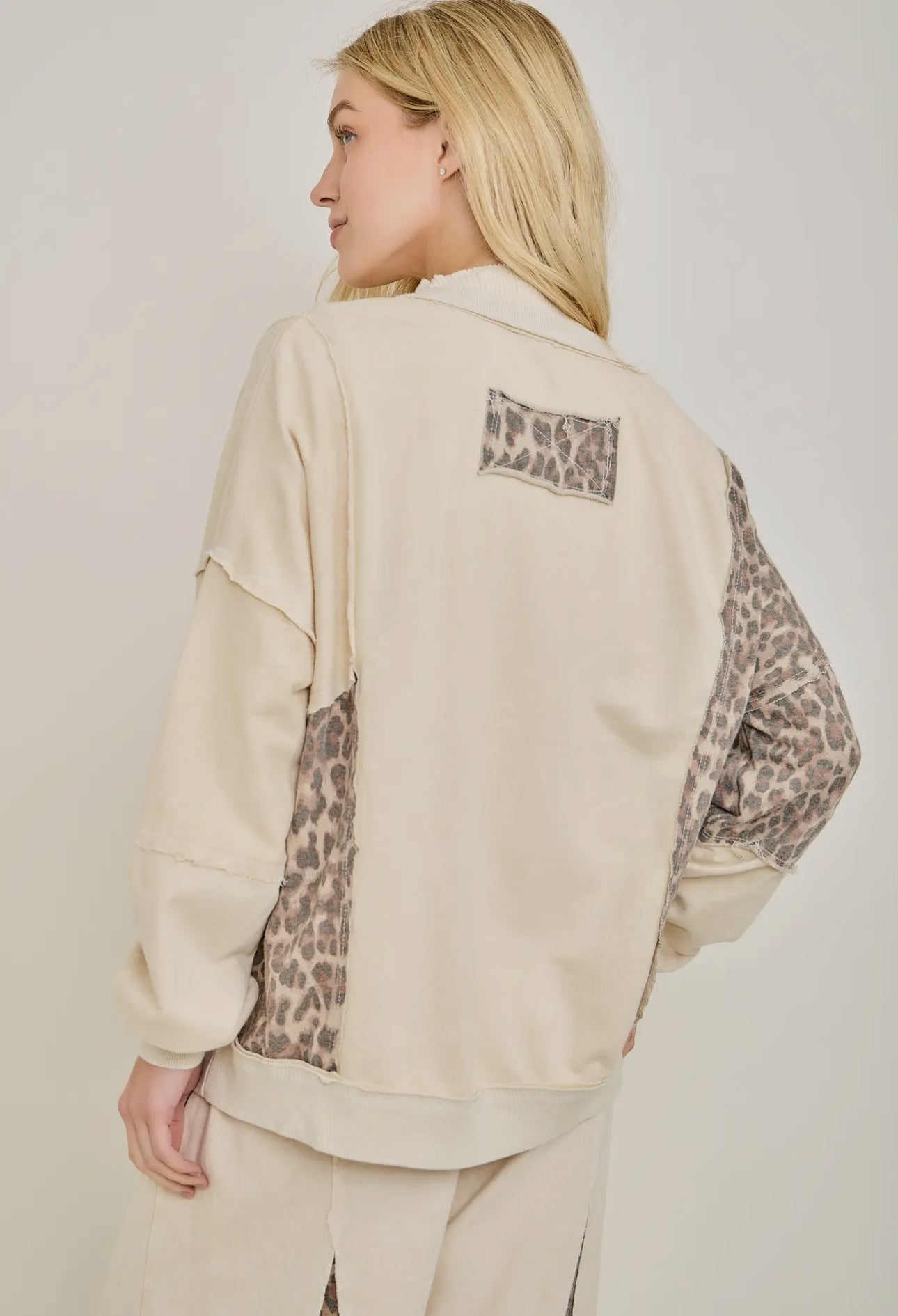 Mineral Washed Cheetah Zipper Bomber Jacket
