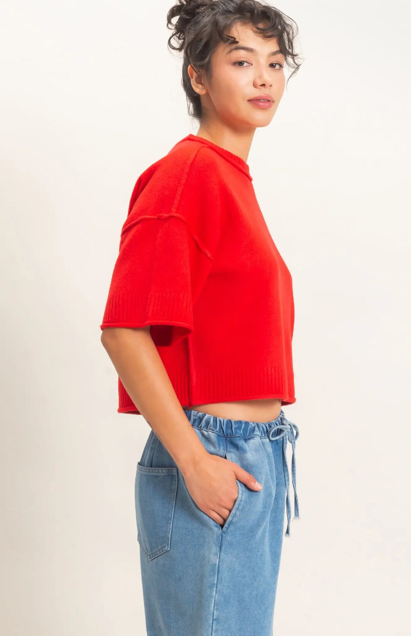Seam Detail Short Sleeve Knit Top