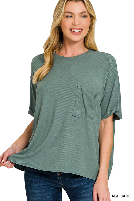 Solid Short Sleeved Ribbed Top