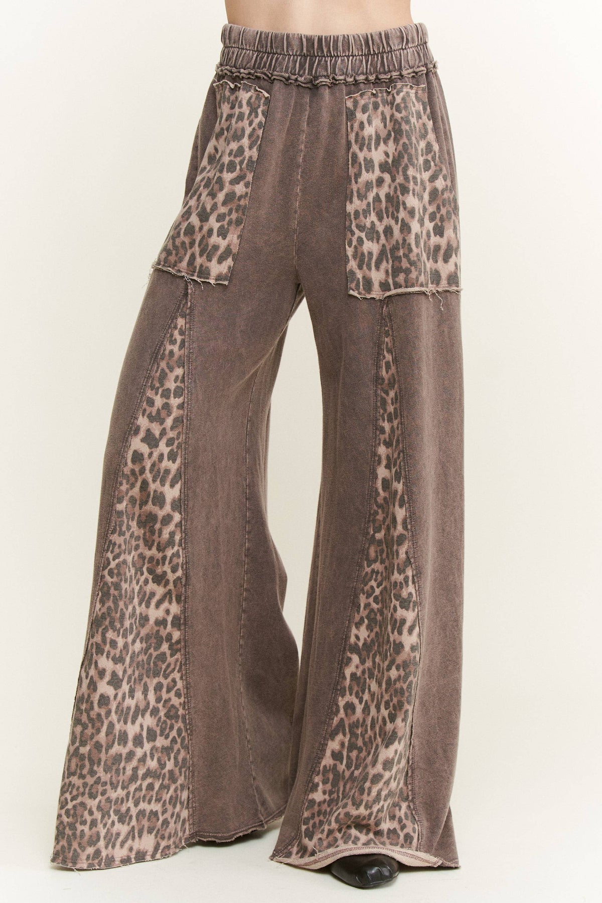 Mineral Washed Leopard Animal Print Flare Pants