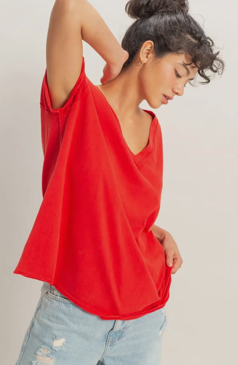 Washed V-Neck Oversized Top