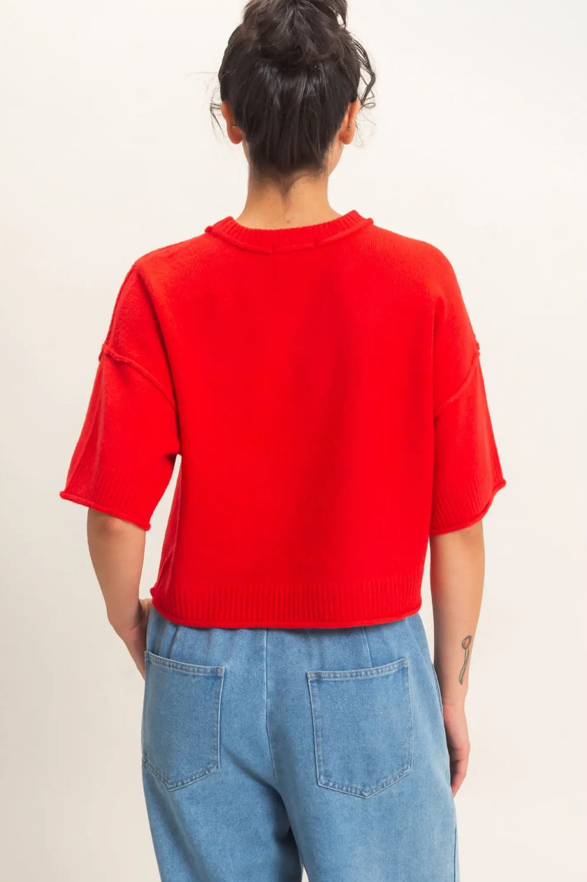 Seam Detail Short Sleeve Knit Top