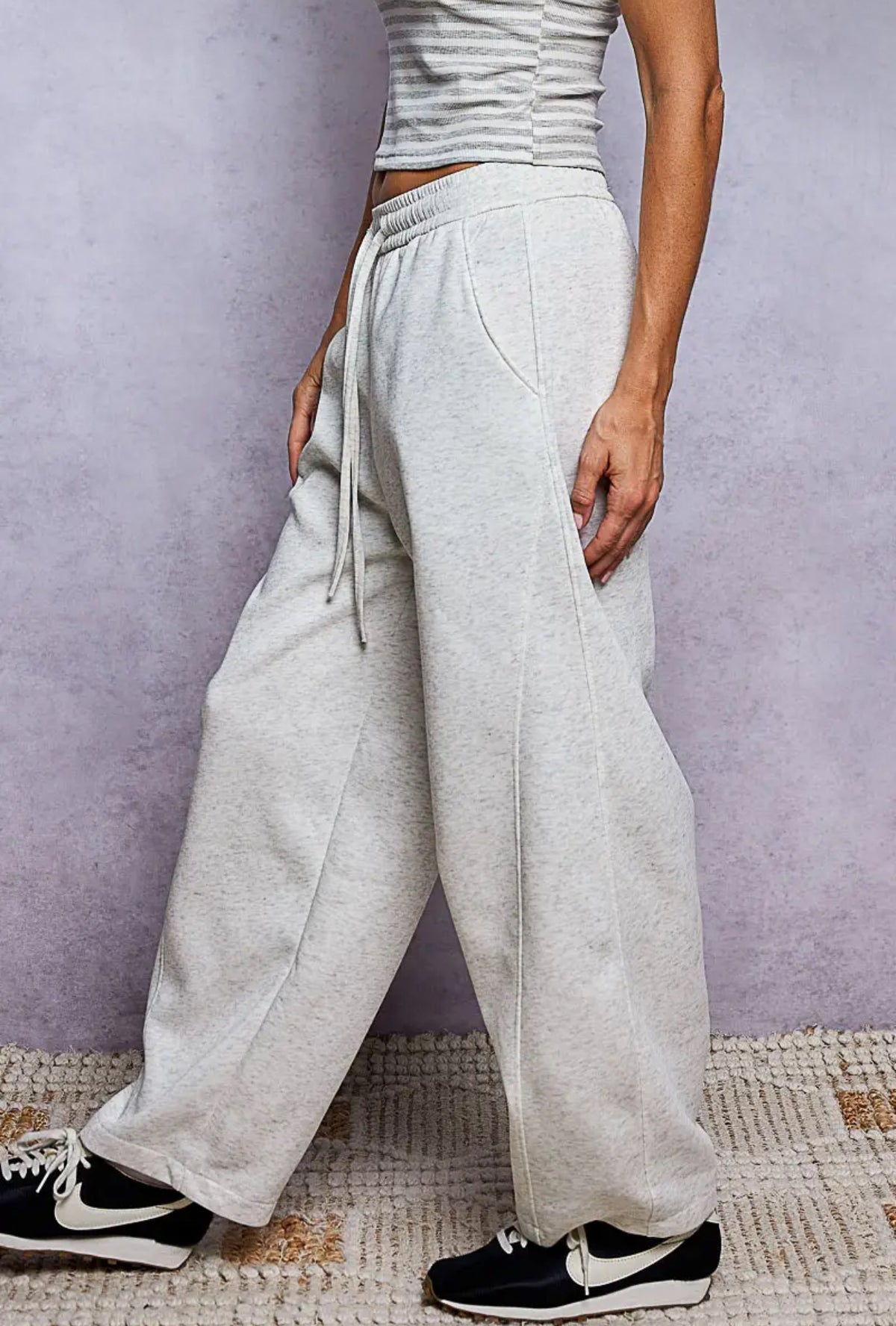 Fleece Relaxed Drawstring Wide Leg Sweats