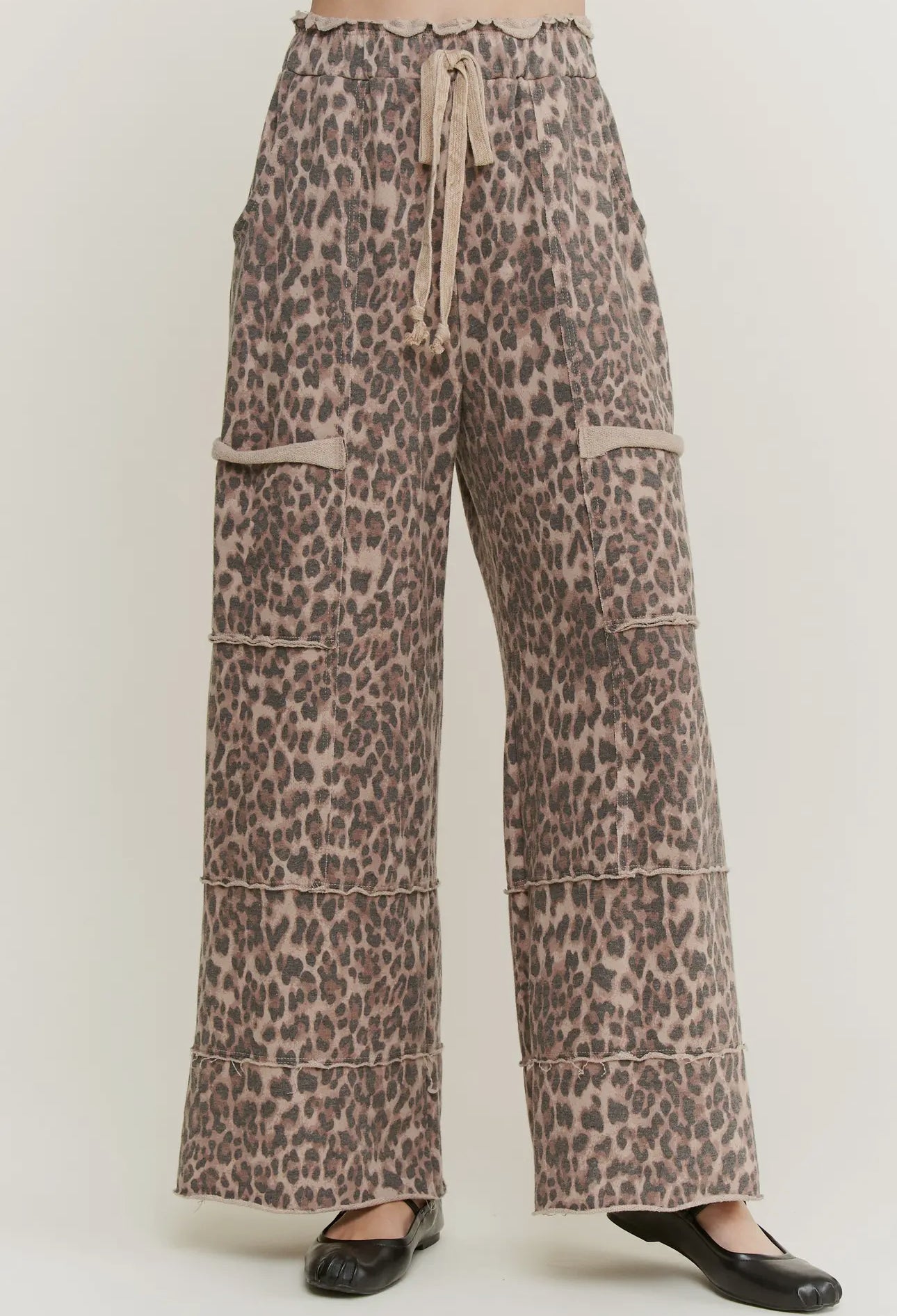 Mineral Washed Leopard Print Wide Leg Sweatpants