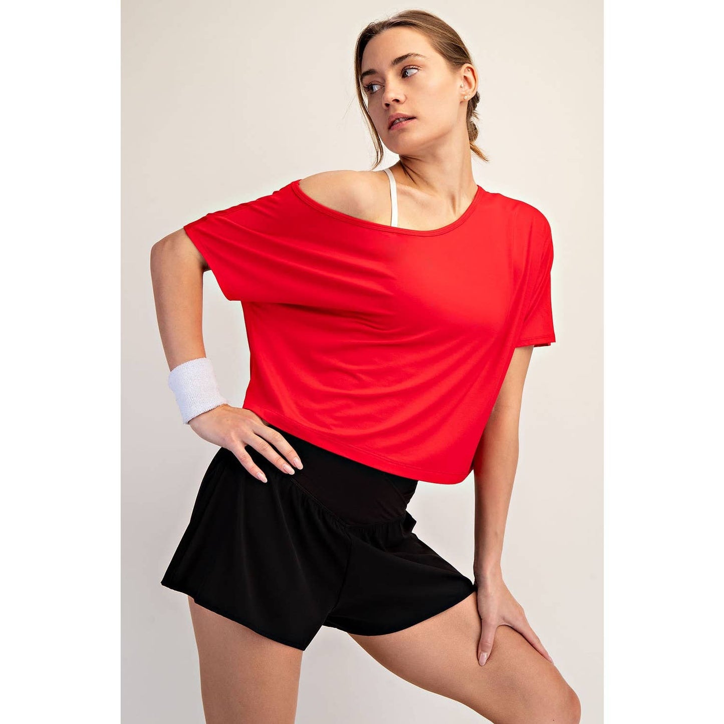 Viscose Modal Cropped Off Shoulder Top