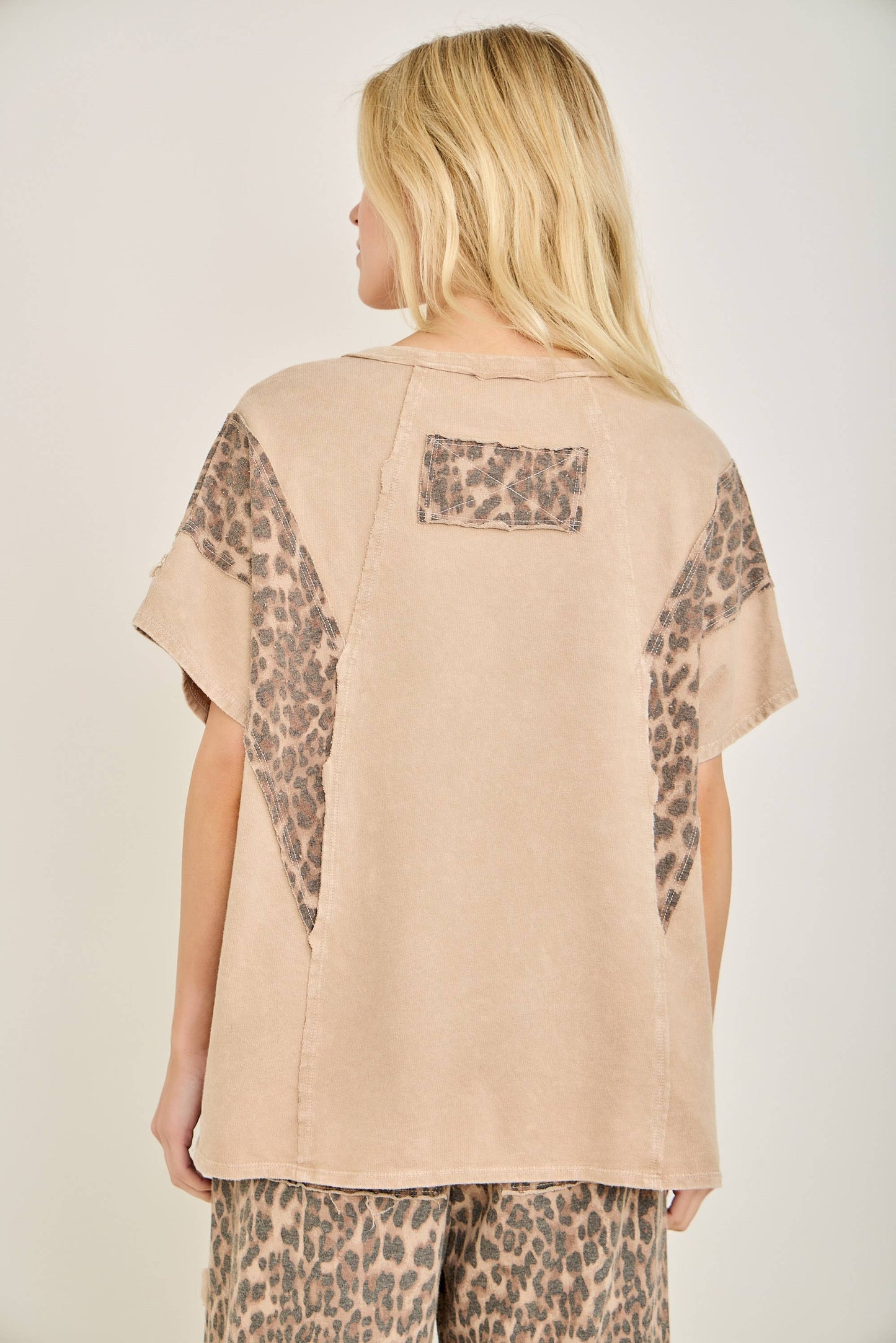 Mineral Washed Animal Print Fringe Top