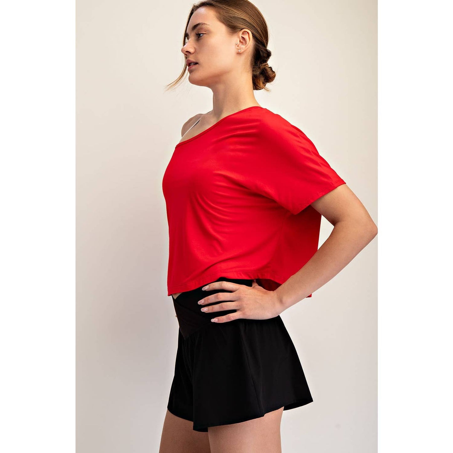 Viscose Modal Cropped Off Shoulder Top