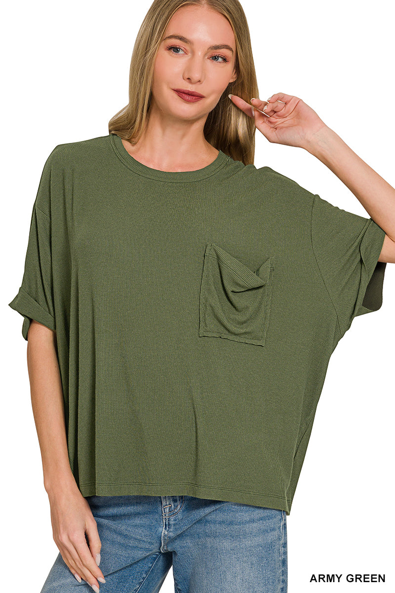 Solid Short Sleeved Ribbed Top