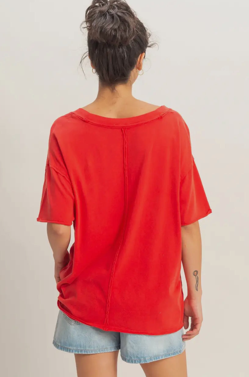 Washed V-Neck Oversized Top