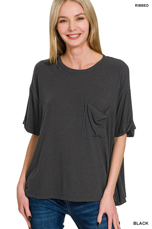Solid Short Sleeved Ribbed Top