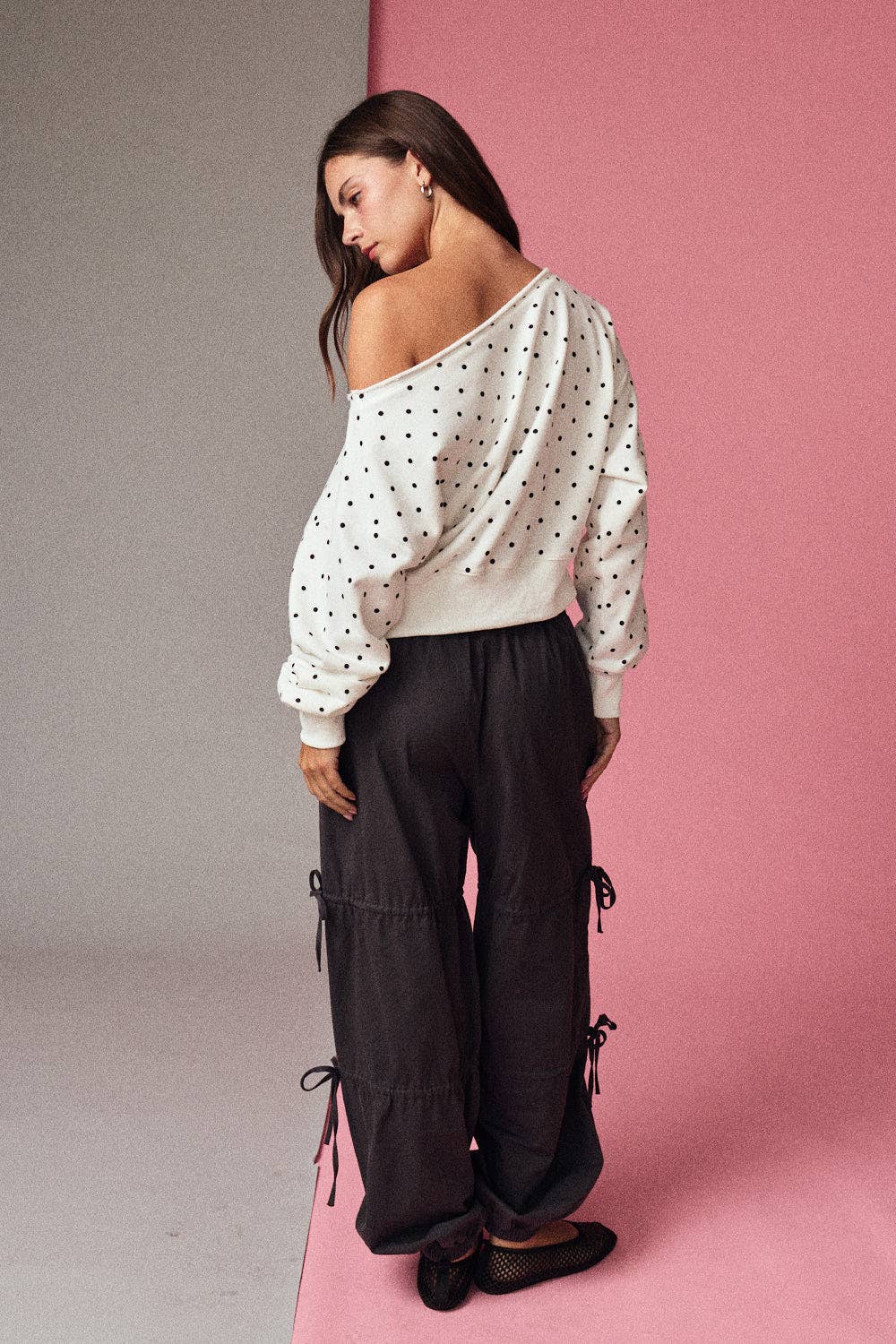 Polka Dot Off Shoulder Sweatshirt