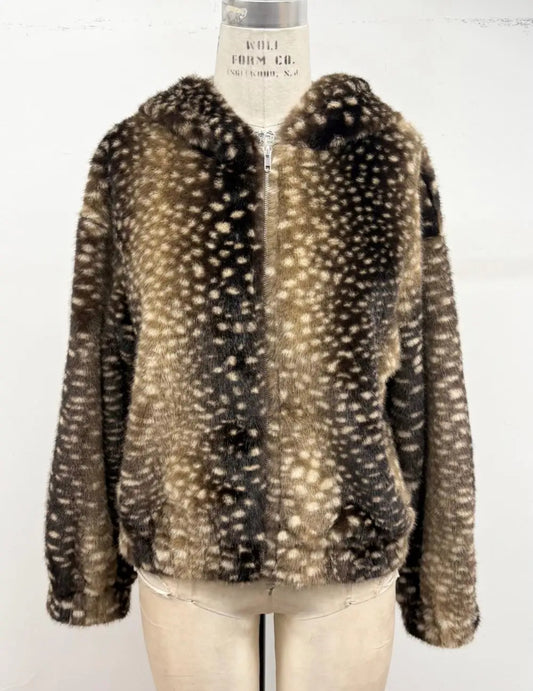Faux Fur Fawn Zip Up