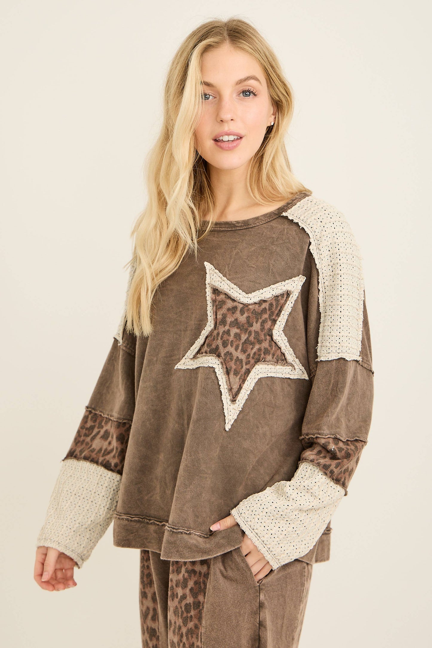 Mineral Washed Leopard Cheetah Star Patched Top