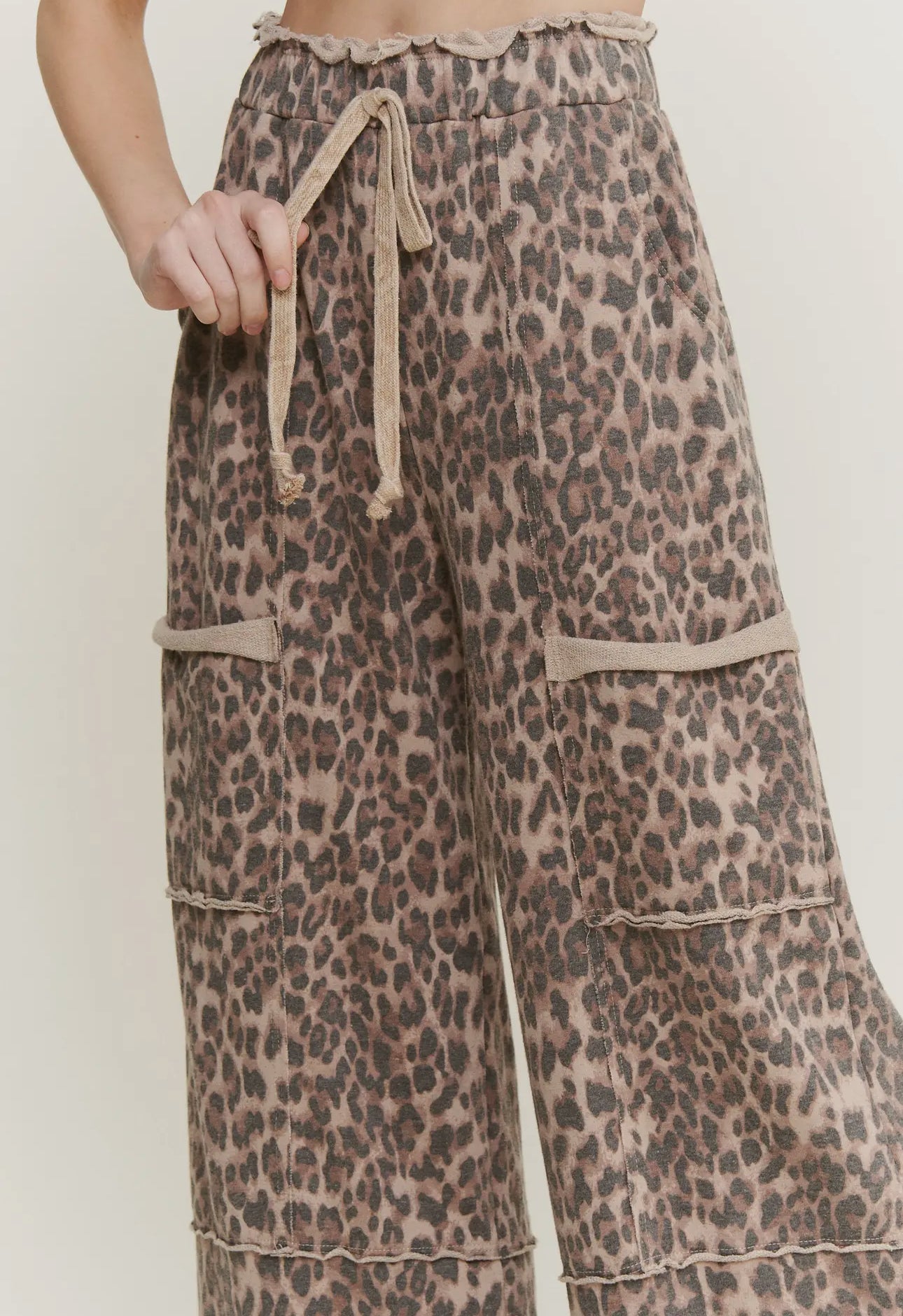 Mineral Washed Leopard Print Wide Leg Sweatpants