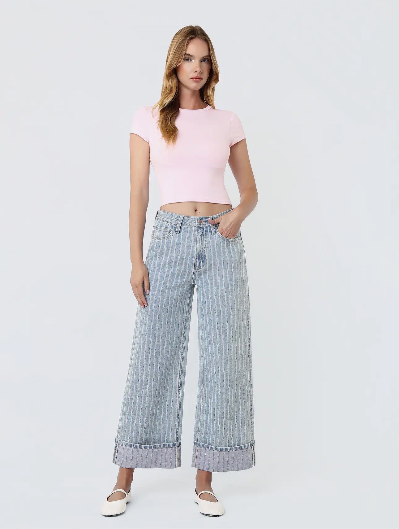 Hey Sun Super High Rise Wide Leg Cuffed Jeans