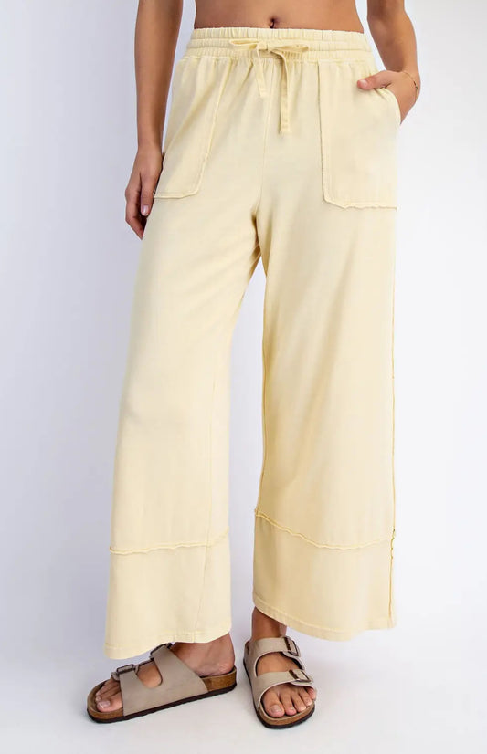 Cotton Poly Cropped Wide Leg Pants
