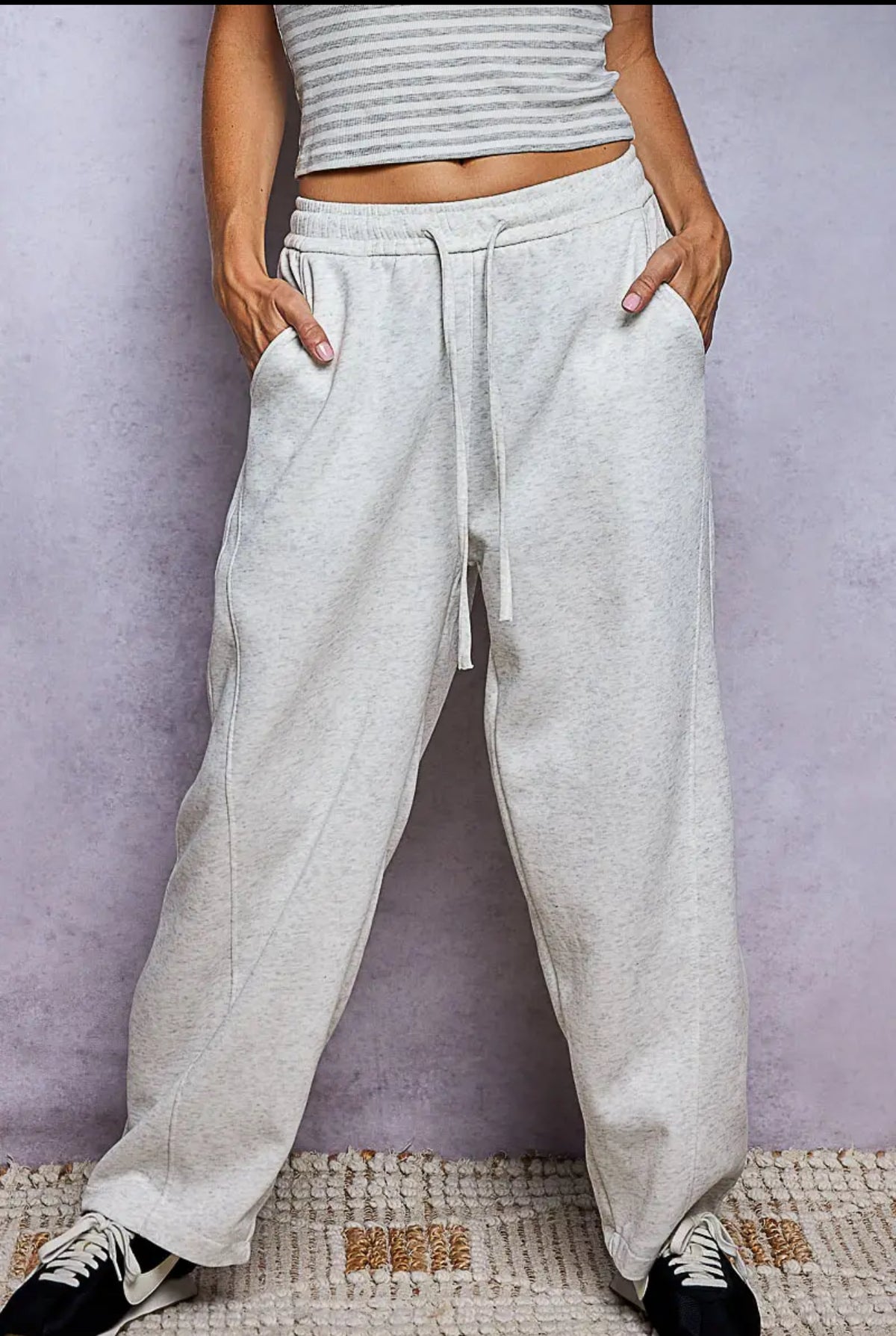 Fleece Relaxed Drawstring Wide Leg Sweats