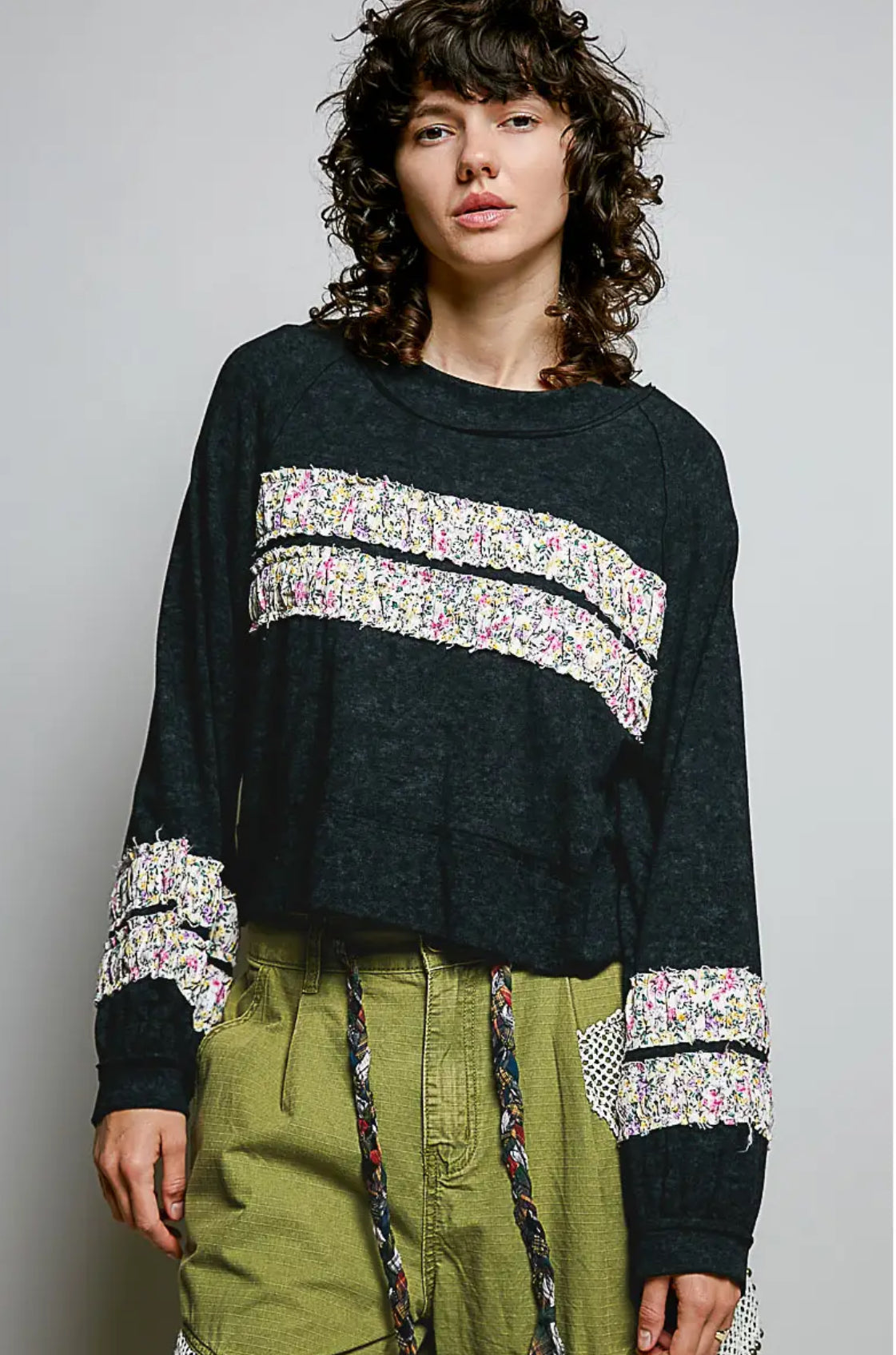 Round Neck Balloon Sleeve Solid Print
Patch Knit Top