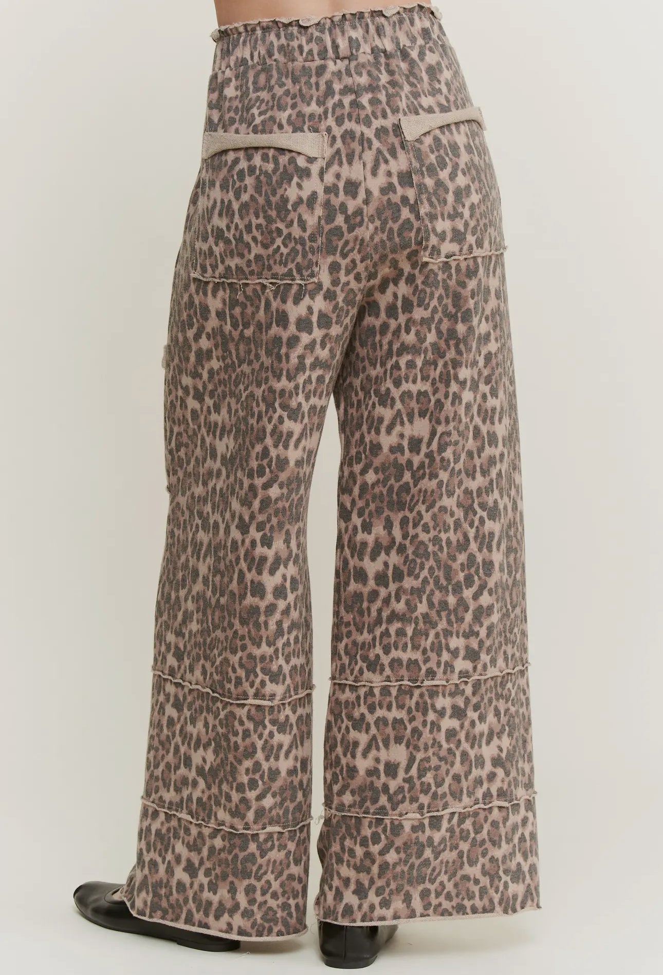 Mineral Washed Leopard Print Wide Leg Sweatpants