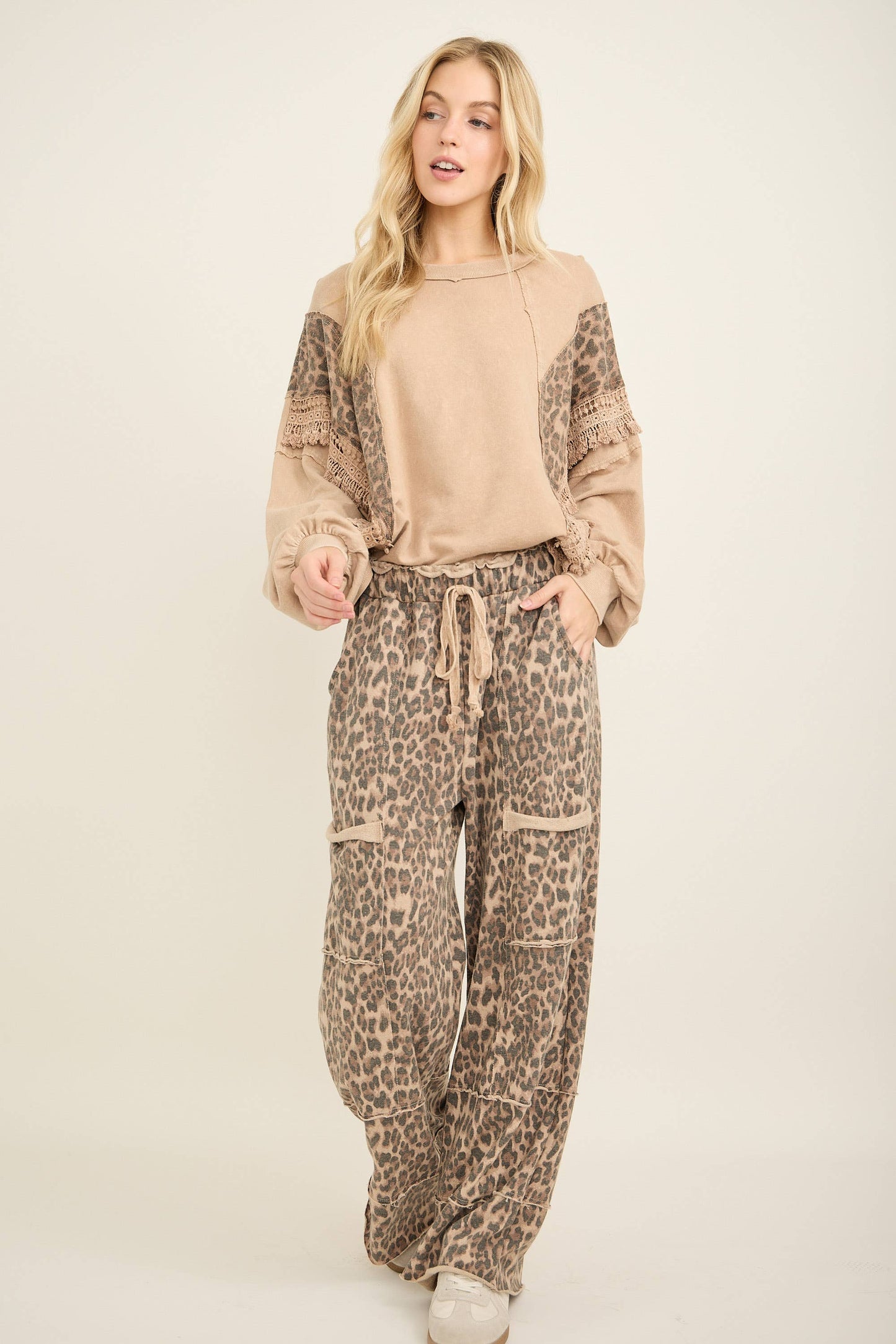 Mineral Washed Leopard Fringe Tassel Top