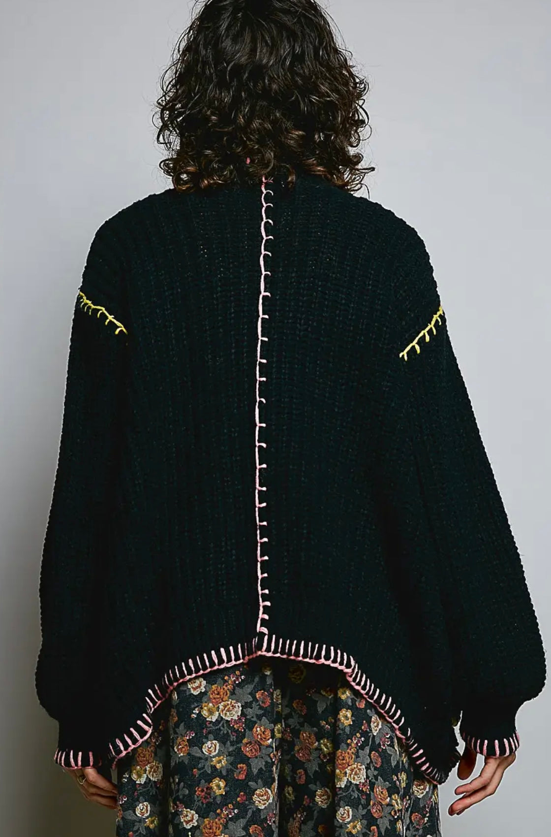 Solid Pattern Blanket Stitch Sweater Open Cardigan
