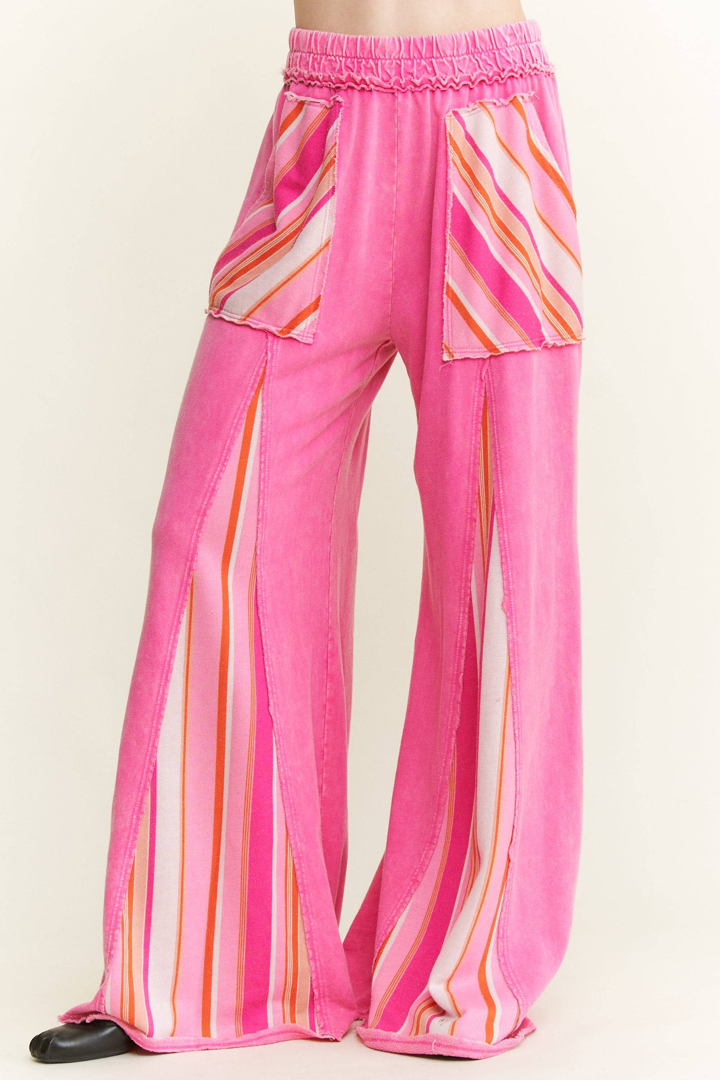 Mineral Washed Striped Detail Flare Pants
