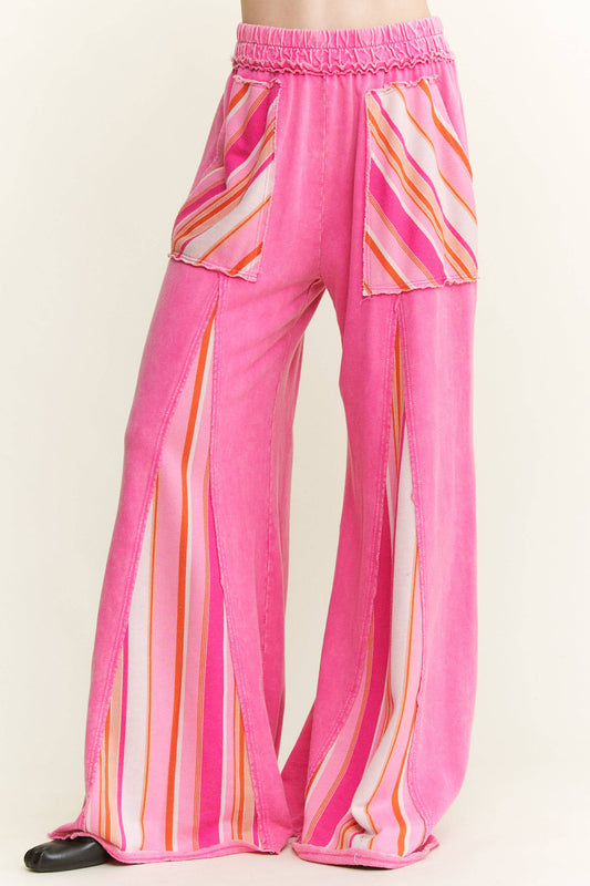 Mineral Washed Striped Detail Flare Pants