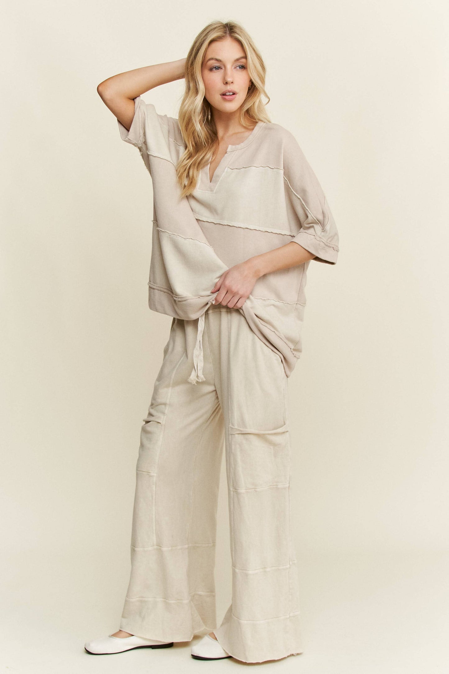Mineral Washed Wide Leg Cropped Pants